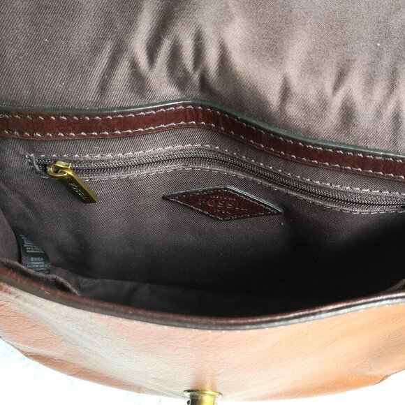 Fossil Women's Emi Multi Brown Color Block Crossbody Leather Handbag Saddle - Picture 9 of 10